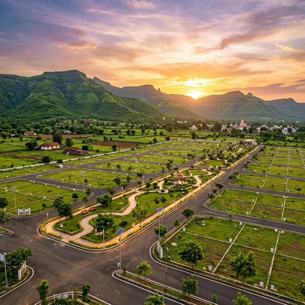 Indian open plot development at sunset