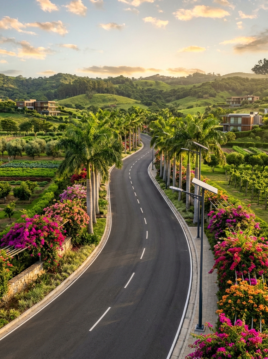 Wide Internal Roads with Tree Boulevards